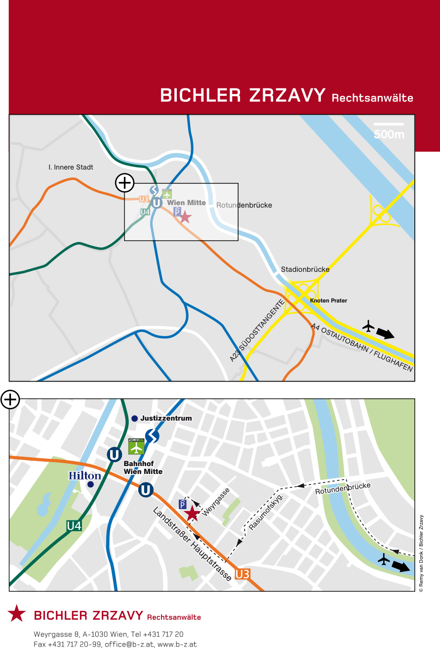 Anfahrtsplan zur Kanzlei, Weyrgasse 8, 1030 Wien